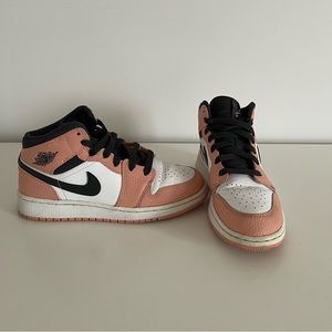 Nike Air Jordan 1 Mid in pink quartz size 5 youths, fits 6-6.5 US women